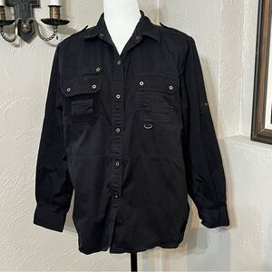 Ralph Lauren Shirt Womens Large Lauren Field Tested Military Snap Up Black
